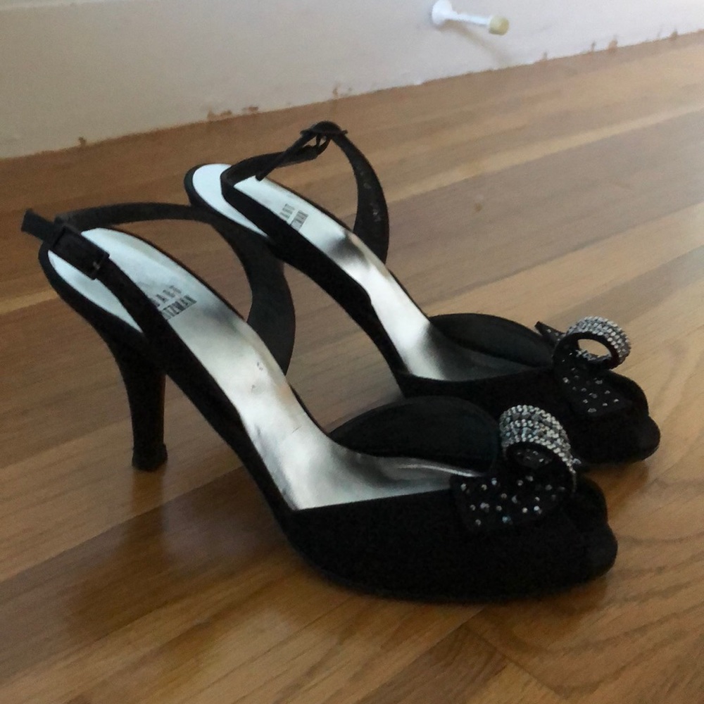 Stuart Weitzman peep toe heel with rhinestones